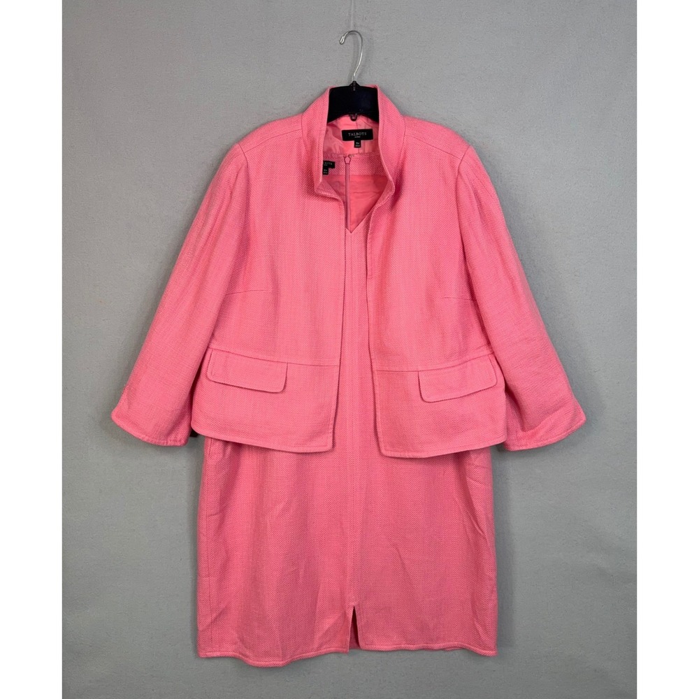 Talbots Dress Suit Womens 18W Pink Textured Sheath Dress Jacket Set Professional